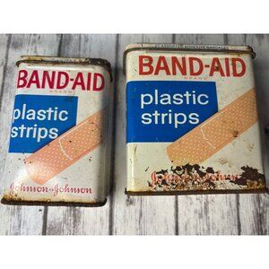 2 Vintage Band-Aid Wide Plastic Strips Johnson Advertising First Aid Tins